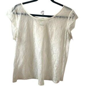 White Lace Short Sleeve Top With Ruffle Detail & Open Back Design By Alex & Jane